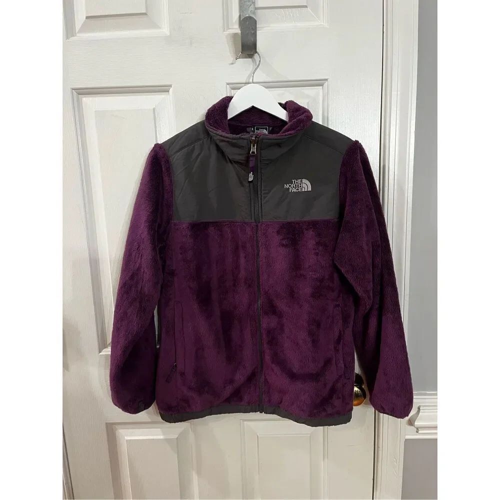 The North Face Purple & Black Fuzzy Full Zip Girls Jacket sz XL 18 EUC